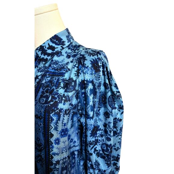 Kobi Halperin Lulu Blouse Long Sleeves Button Down Shirt Blue Floral Print Sz S - Picture 3 of 10